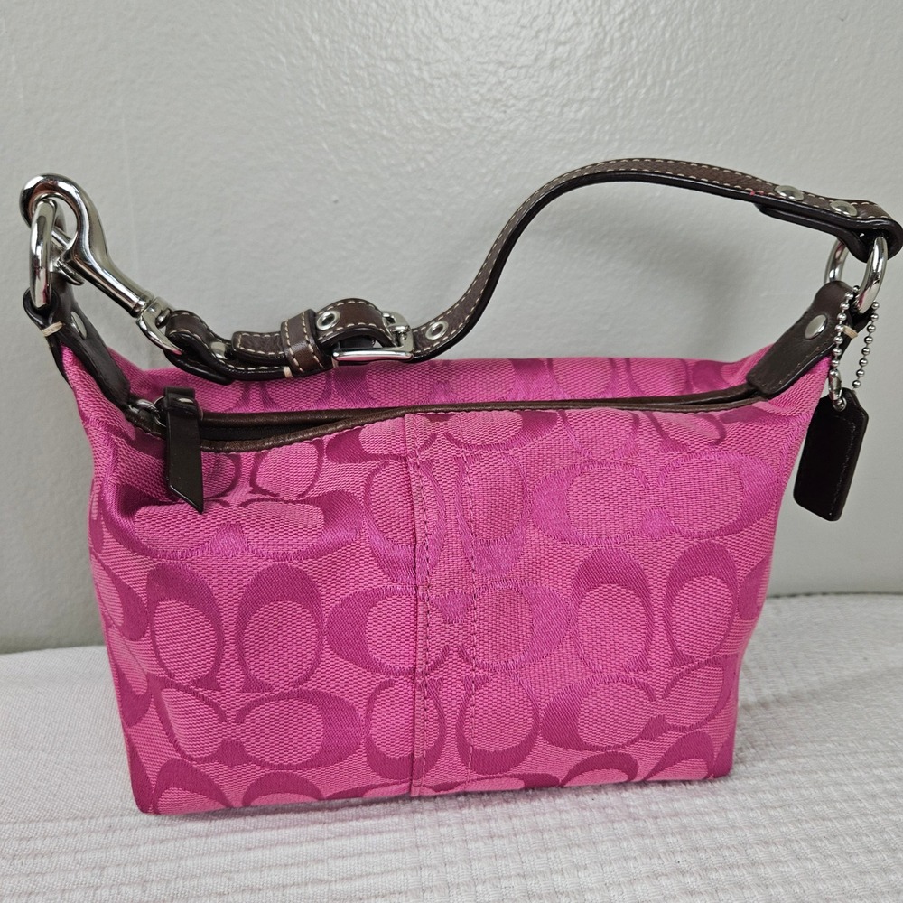 Coach Y2K Monogrammed Fabric Mini‎ Bag Purse Hot Pink Brown Leather Accents